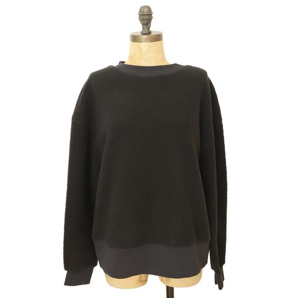 EVERLANE The ReNew Fleece Oversized Crew S Black Sherpa Pullover Long Sleeve B72 - Picture 2 of 6